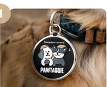 Placa Pawtaggie colocada en el collar de una mascota